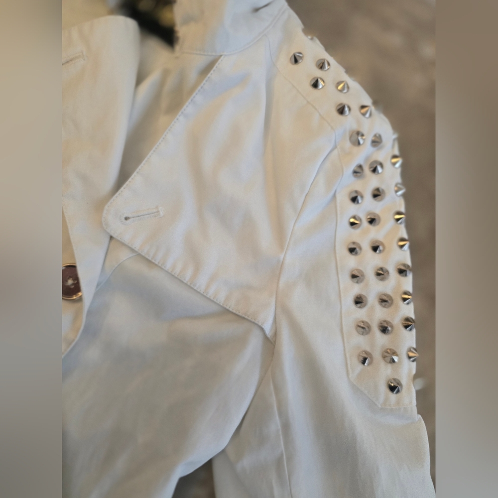 Sam Edelman White Spiked Trench Coat Sz S - Picture 3 of 10